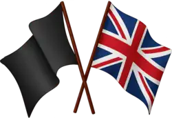 Black flag and Union Jack waving