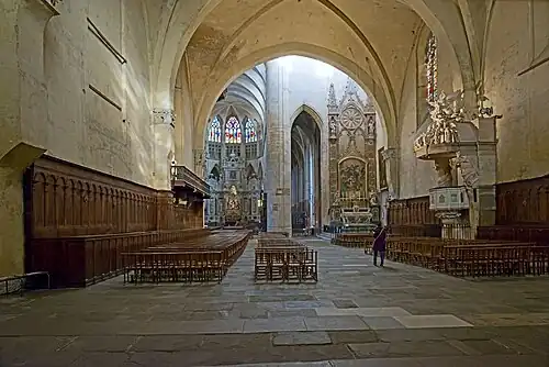 The nave, facing east toward the choir