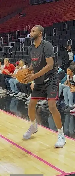 Andrew Wiggins warming up with the Heat during the 2024-25 season.