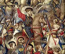 Fernando Francesco d'Avalos portrayed in the tapestries of the Battle of Pavia.