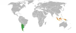 Map indicating locations of Argentina and Indonesia