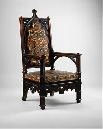 Armchair, by Joseph-Pierre- François Jeanselme and Jacques-Michel Dulud, c.1850, carved rosewood, leather, silk and serge, overall: 130.8 × 65.1 × 62.2&nbsp;cm, Metropolitan Museum of Art