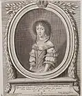 Engraved portrait of Claudia Felicitas of Austria, wearing similar pearl jewelry, circa 1673