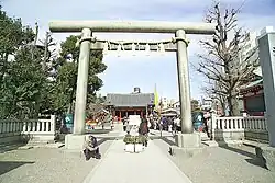 A jinja (shrine), characterized by the presence of a torii