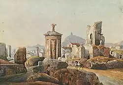 The Choregic monument of Lysicrates and the ruined quarter of Fanari, from the northeast.