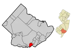 Map of Somers Point in Atlantic County. Inset: Location of Atlantic County highlighted in the State of New Jersey.
