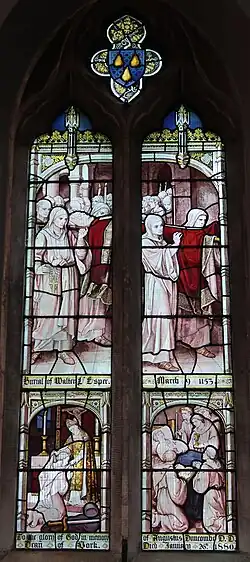 Memorial window in All Saints Church in Helmsley, England: To the glory of God in memory of Augustus Duncombe DD Dean of York. Died January 26th, 1880.