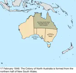 Map of British claims to Australia; for details, refer to adjacent text
