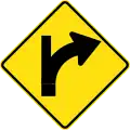 (W2-16) Side road intersection, entering straight ahead on a curve to right