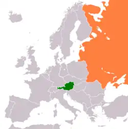 Map indicating locations of Austria and Soviet Union