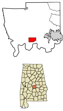 Location of Autaugaville in Autauga County, Alabama.