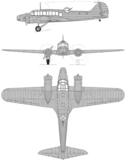 3-view drawing of the Avro Anson I
