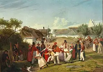 Farmboys and Girls Gather for Outdoor Merrymaking on a Holiday Afternoon (1847)