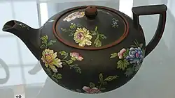 Black basalt teapot with Chinese Flowers, c. 1820