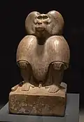 Baboon figurine; 1390–1352&nbsp;BC; quartzite; 68.5 × 38.5 × 45&nbsp;cm, 180&nbsp;kg (estimated); British Museum