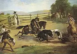 Putting banderillas from horseback.