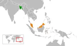 Map indicating locations of Bangladesh and Malaysia