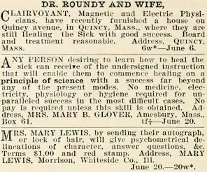 excerpt of classified ads in newspaper