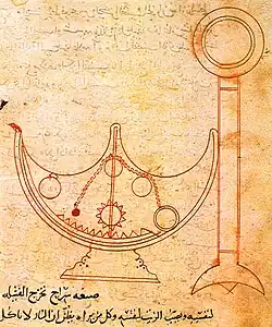 Image 48Self trimming lamp in Ahmad ibn Mūsā ibn Shākir's treatise on mechanical devices, c. 850 (from Science in the medieval Islamic world)