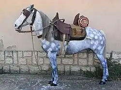 A Barb horse equipped with a Spahi harness