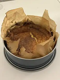 Basque cheesecake with a characteristically cracked brown surface