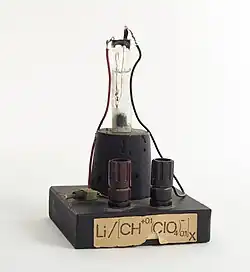 Battery demonstration unit for conducting polymers built by nobel laureate Alan MacDiarmid