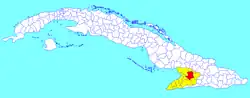 Bayamo municipality (red) in Granma Province (yellow) and Cuba