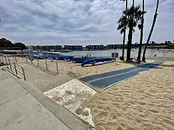 Beachshore with a mobi-mat leading from the kerb to the seashore