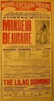 theatre poster advertising Messager's Monsieur Beaucaire and other pieces playing at the Lyceum Theatre, Edinburgh