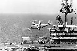 The experimental Bell XV-15 executes a vertical take off from Tripoli in 1983.