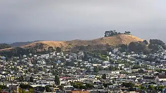 The Bernal Heights hill and surrounding houses.