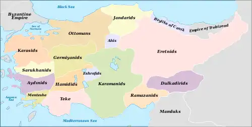 Map of the Anatolian Beyliks including the Hamidids