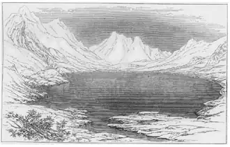 Sketch of Bitang Tso with Gipmochi in the background (Sir Richard Temple, 1881)