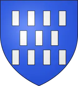 Blue background shield with white rectangles.