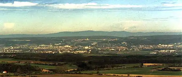 View from Hoher Hagen looking northeast over Göttingen to the Harz