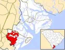 Location of Bluffton in Beaufort County, South Carolina