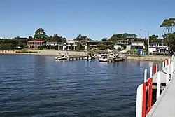 The boat launching ramps and houses on Victoria Parade