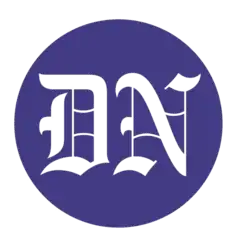"DN" as white Gothic letters in a blue circle