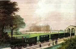 Railway construction as an expression of the Industrial Revolution (here the Bonn-Cölner railway around 1844)