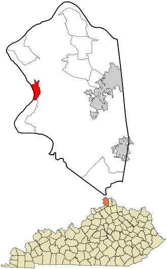Location within Boone County and the state of Kentucky