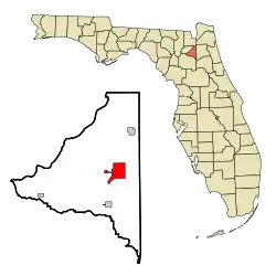 Location in Bradford County and the state of Florida