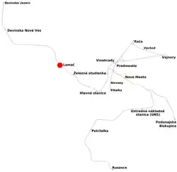 Localisation within the Bratislava city rail network