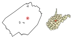 Location of Flatwoods in Braxton County, West Virginia.