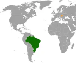 Map indicating locations of Brazil and Hungary