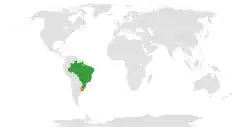 Map indicating locations of Brazil and Uruguay