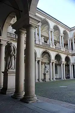 Baroque Tuscan columns in the courtyard of the Palazzo Brera, Milan, by Francesco Maria Richini, 17th century