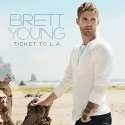 The cover features Brett Young at a desert, wearing a long white shirt and blue jeans, and placing his right hand on a wood stump. Both the artist's name and album title appear on the left, colored in blue and brown respectively.
