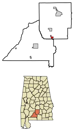 Location of McKenzie in Butler County and Conecuh County, Alabama.