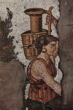 Floor mosaic of a woman carrying a pot (c. 5th century)