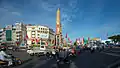 The Monument in downtown Cà Mau City, surrounded with the Provincial Administrative Hall, the Central Post Office and several banks